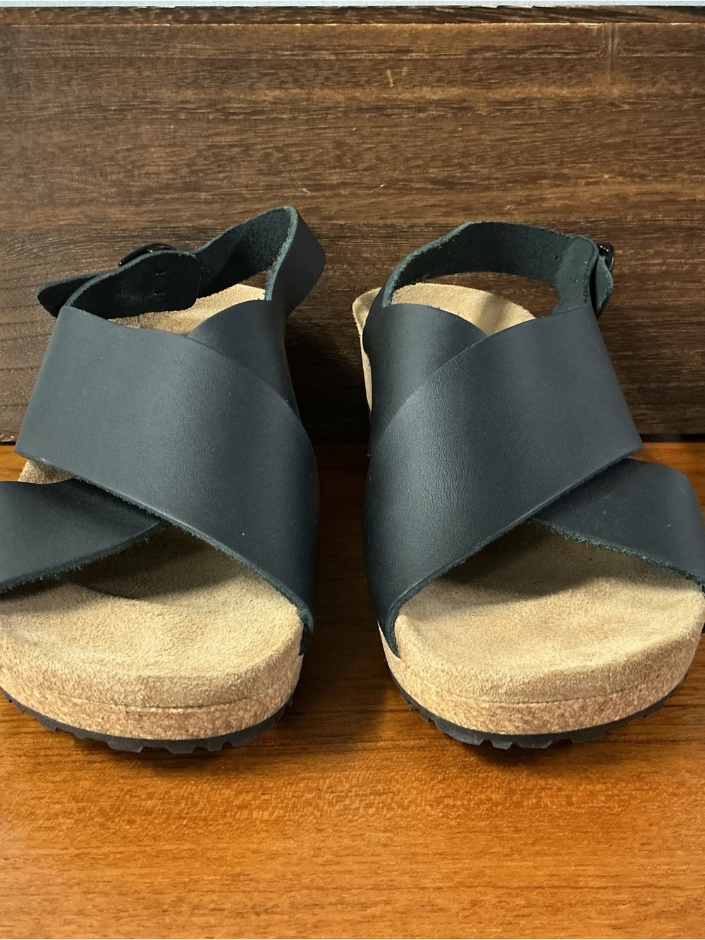 Birkenstock Papillio Women Samira Black Leather Wedge Heel Sandal Size 7 - Picture 2 of 7